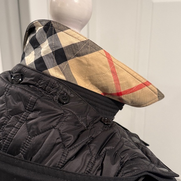 Burberry Lined Quilted Black Belted Trench Coat With Detachable Hood Liner Sz 6 - Picture 7 of 16